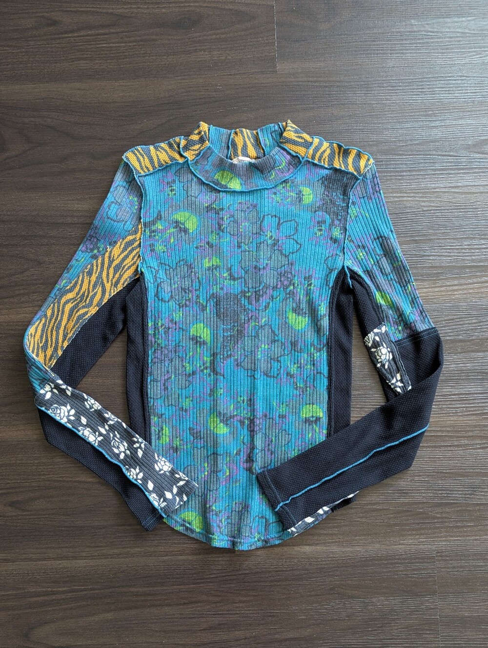 Free People Long Sleeve Multi Pattern Shirt Funky Maximalism XL